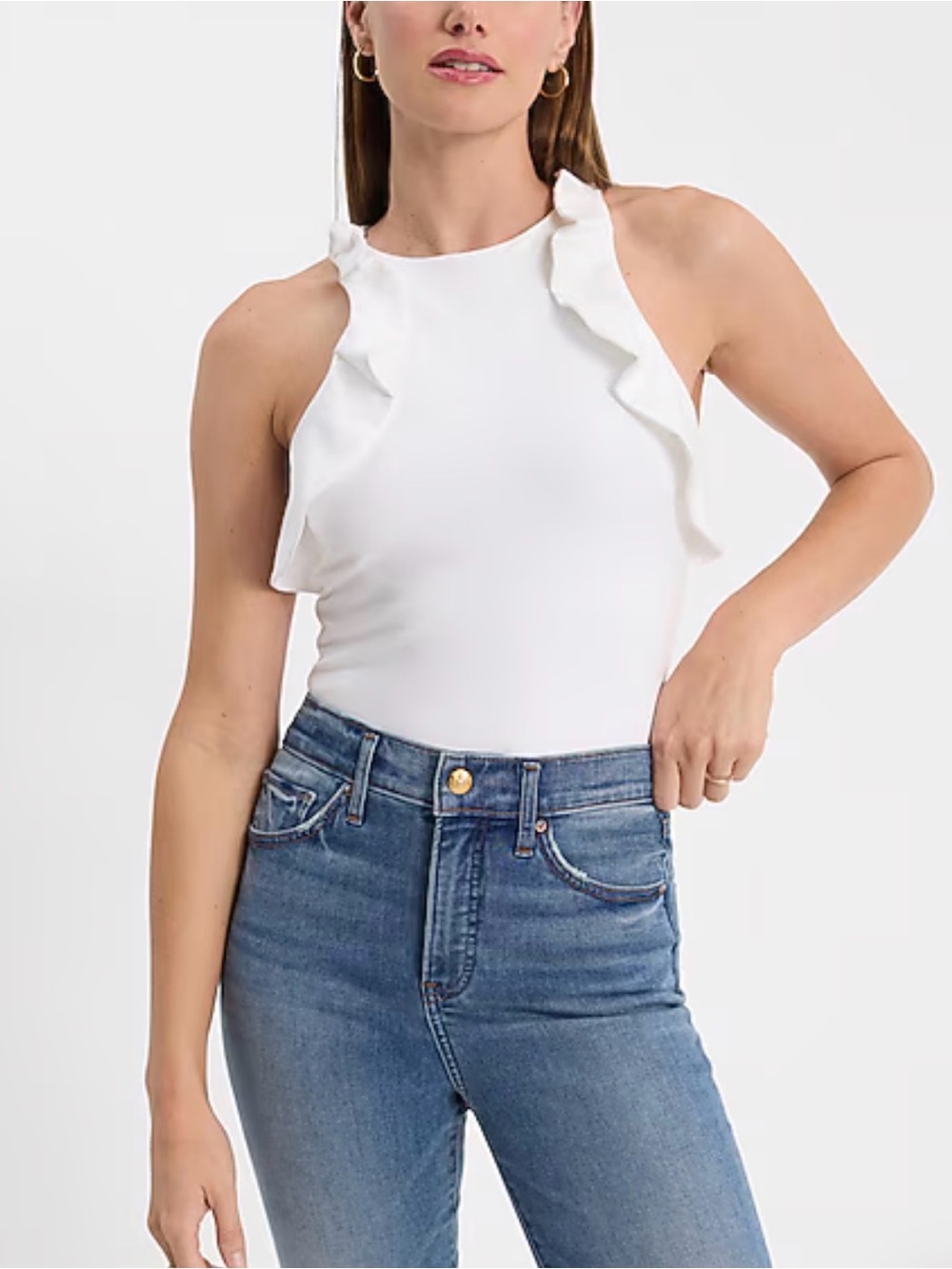 Express ruffle body contour bodysuit in stretch cotton size large.